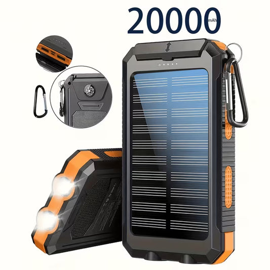 20 000 mAh saulės energijos išorinė baterija su LED žibintuvėliu ir kompasu