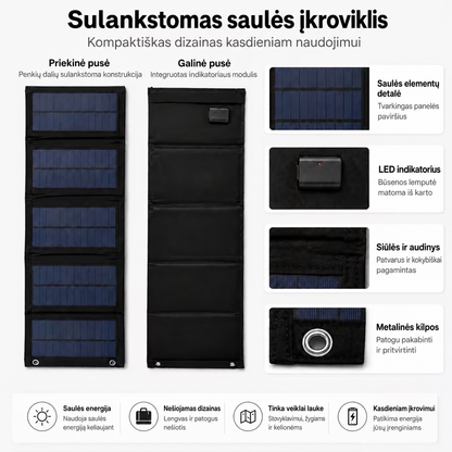 Sulankstomas saulės įkroviklis su USB